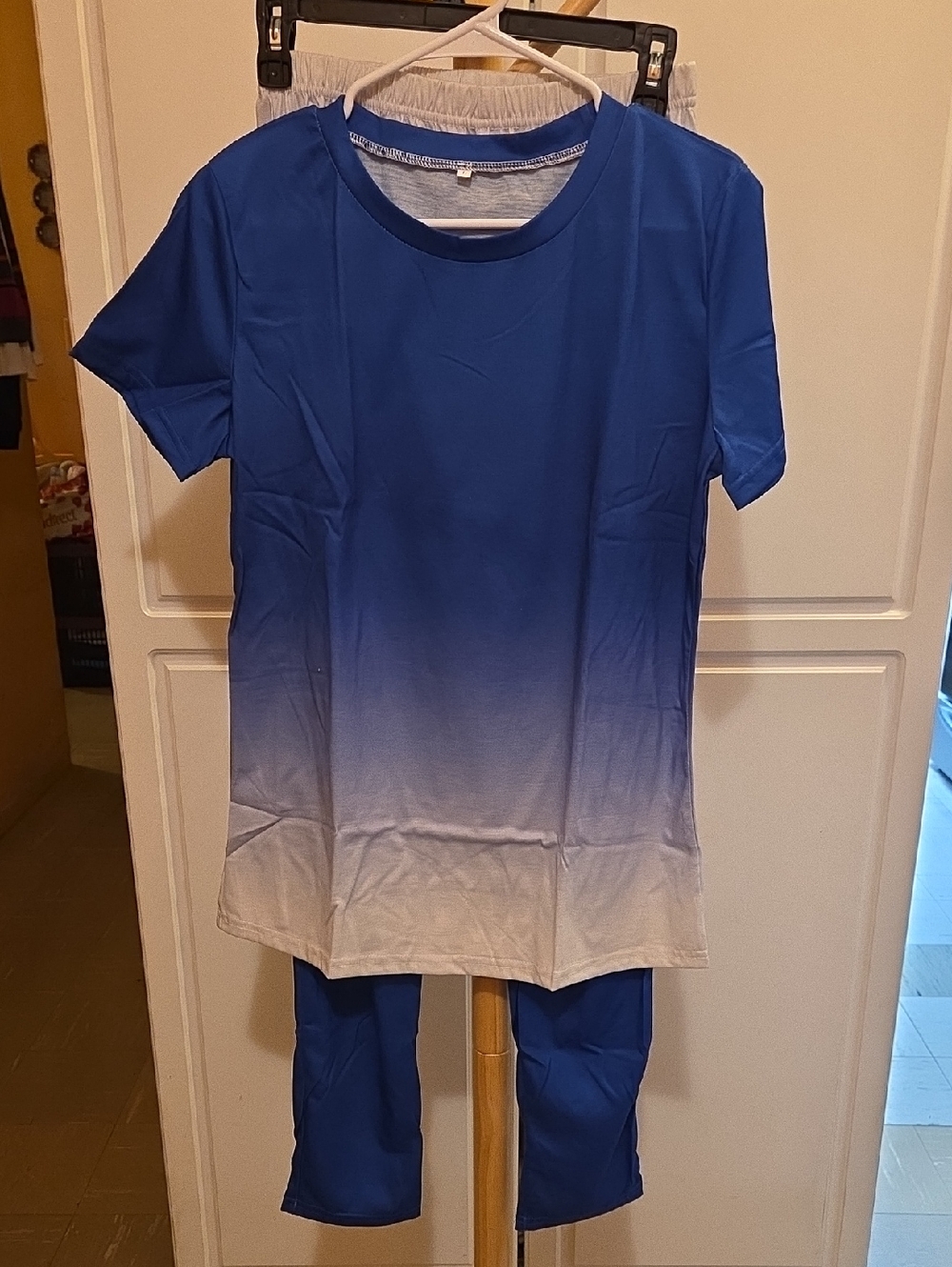 Blue to White Ombre Short Sleeve  Tee And Pant Set